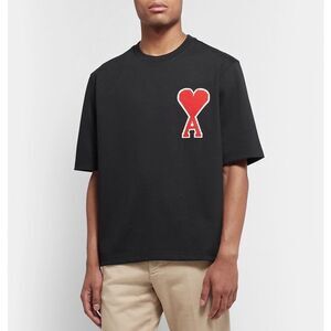 AMI Oversized Logo Appliquéd Cotton-Jersey T-Shirt - Black size Large